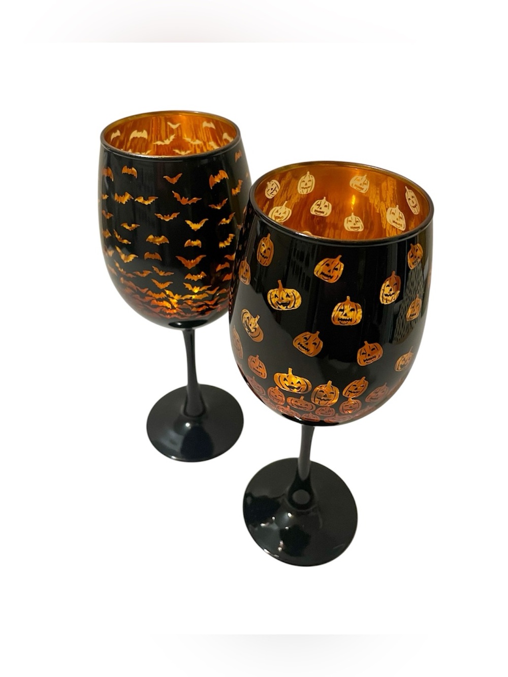 Halloween Bats & Pumpkins Two Tone Wine Glass - Set of 2 - Picture 2 of 7